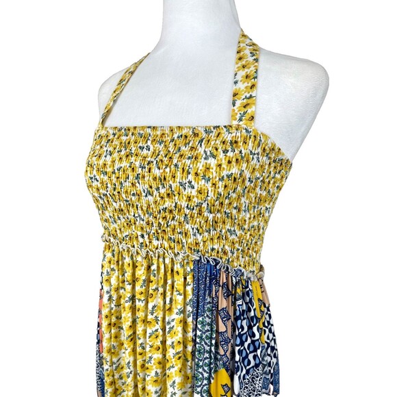 Easel Mixed Print Halter Maxi Dress Sz M Floral Patchwork Boho Hippie Festival - Picture 5 of 15